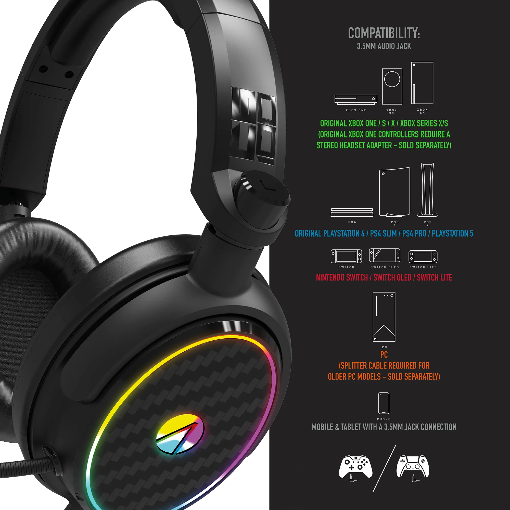 Stealth C6-100 Light Up Gaming Headset for XBOX, PS4/PS5, Switch, PC