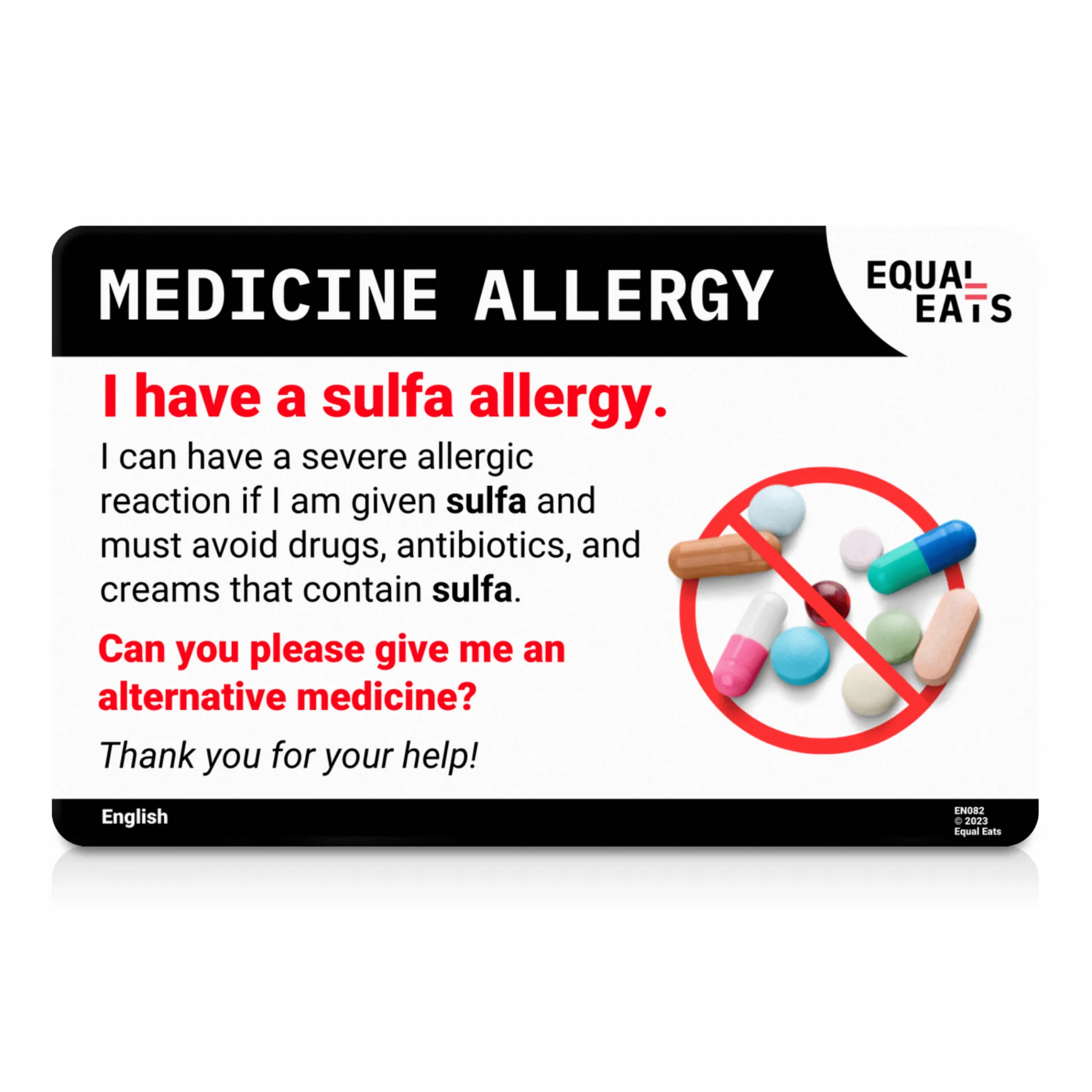 Sulfa Allergy Card in English (Printable)