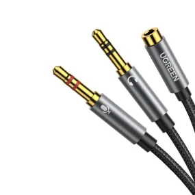 UGREEN Dual 3.5mm CTIA Male to 3.5mm Female Cotton-Braided Gold-Plated Audio Splitter Cable with Aluminum Case for PC, Laptops, Earphone Jack (Black) | 20899