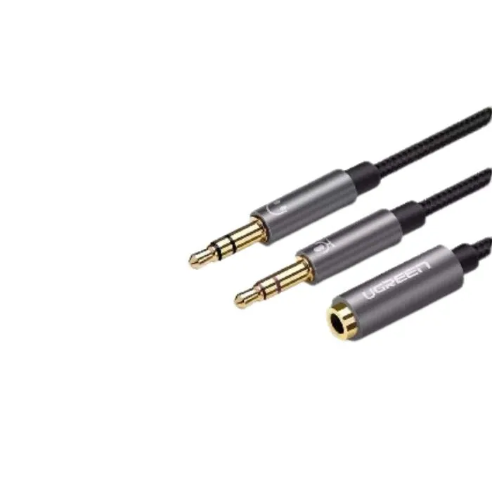UGREEN Dual 3.5mm CTIA Male to 3.5mm Female Cotton-Braided Gold-Plated Audio Splitter Cable with Aluminum Case for PC, Laptops, Earphone Jack (Black) | 20899
