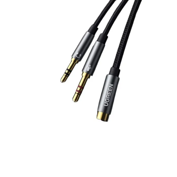 UGREEN Dual 3.5mm CTIA Male to 3.5mm Female Cotton-Braided Gold-Plated Audio Splitter Cable with Aluminum Case for PC, Laptops, Earphone Jack (Black) | 20899