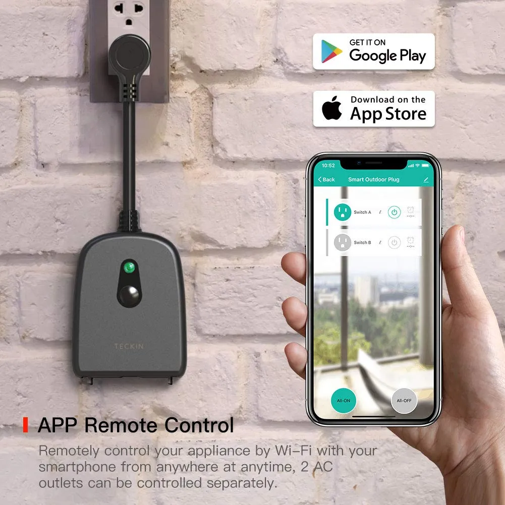 WHOLESALE Teckin SS31 WiFi Outdoor Smart Plug with 2 Sockets