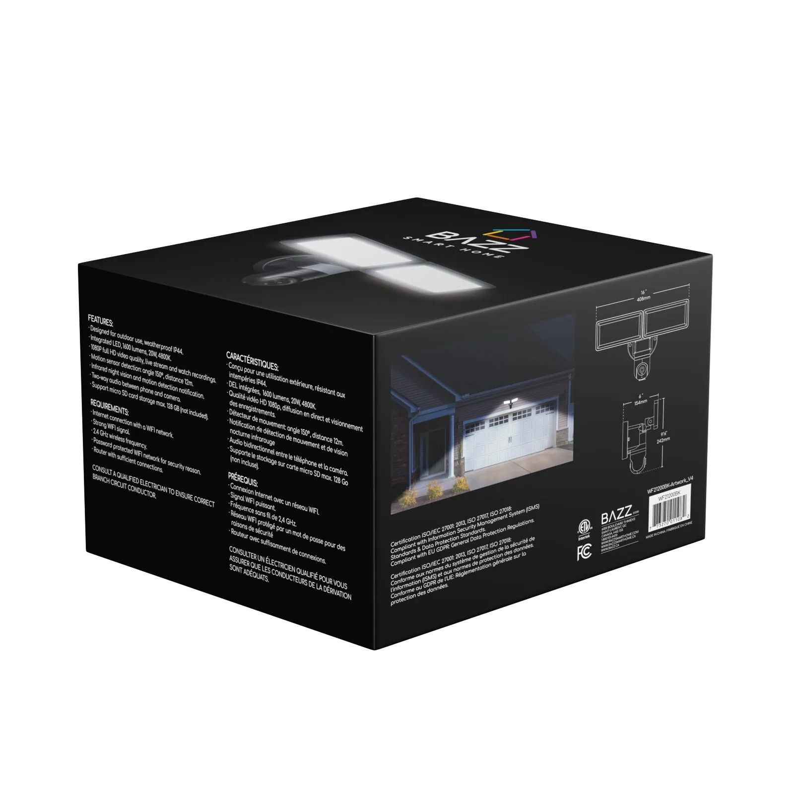 WiFi Waterproof Outdoor Security Light with HD 1080p Camera, Black