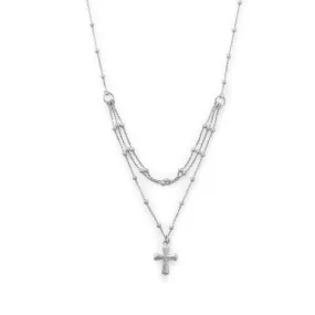Women's Sterling Silver Multi Strand Necklace With Cross